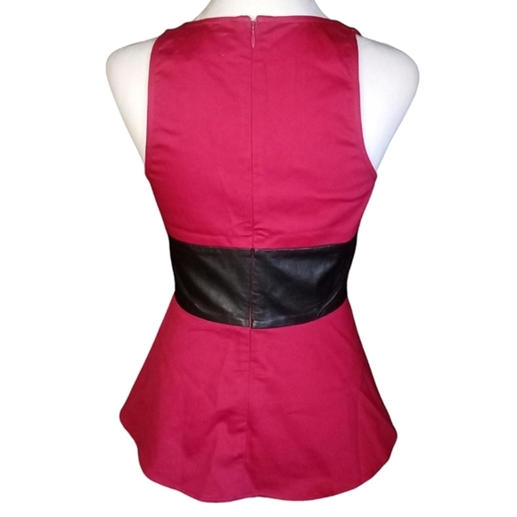 Patterson J. Kincaid Dark Hot Magenta Peplum Blouse Lambs Leather Detail Size XS - Picture 2 of 7